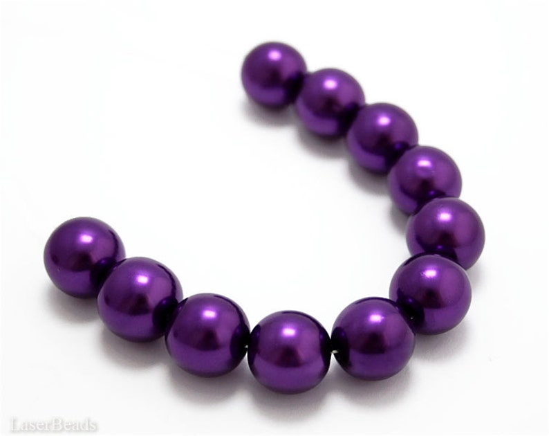 Faux pearl Bright Purple Czech Glass Pearl Beads 12mm 10 Pressed Round Druk Opaque Violet image 1