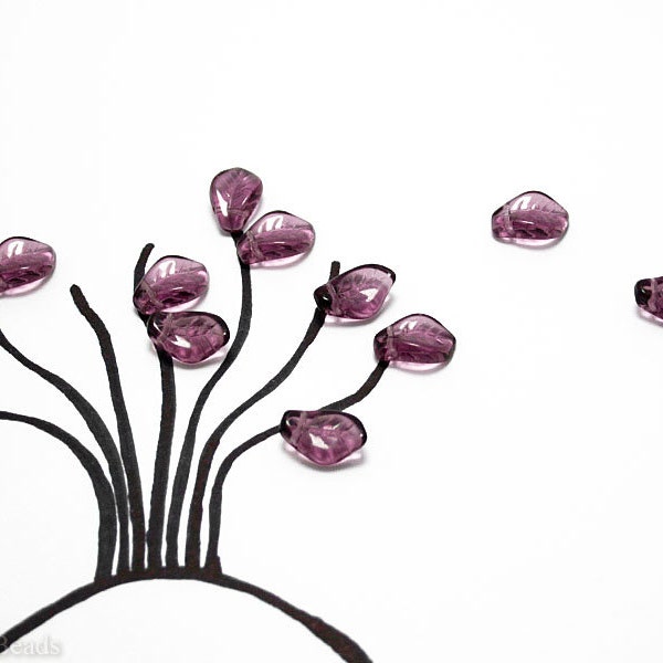 Purple Czech Glass Leaf Beads 15mm (16) Violet Pressed Leaves Tree