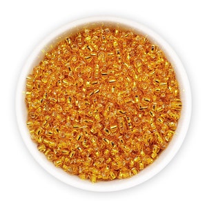Czech Seed Beads size 10/0 (20g) Amber Yellow Orange Lined Preciosa Rocailles NR 734