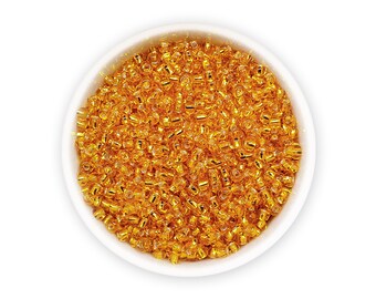 Czech Seed Beads size 10/0 (20g) Amber Yellow Orange Lined Preciosa Rocailles NR 734