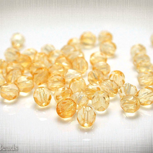 Apricot Czech Fire Polish Glass Bead 6mm (35) Polished Faceted Transparent Yellow Peach Pale Orange Spring LAST