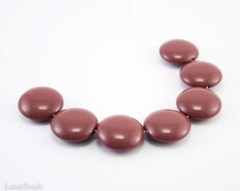 Toffee Brown Lentil Glass Beads 21mm (5) Opaque Pressed Czech Flat Round Large Big Huge Disc Coated Earth tones