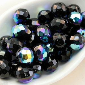 10 mm Bastelmaterial Glasperlen schwarz feuerpoliert facettiert (12) czechbeads