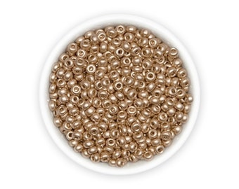 Size 8/0 20 g Glass Czech Seed Beads, Gold yellow Round shaped matted metallic, Preciosa Rocailles NR 834 01710