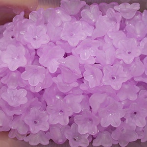 Light Magenta Acrylic Flower Beads 12mm (16) Five Petal Lucite Frosted Matte Purple Pink Bell Caps Phlox Spring