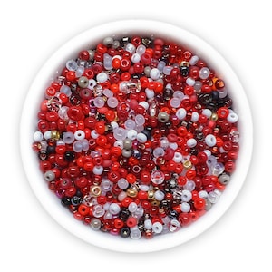 Sopa de cuentas checas de semillas rojas, blancas y grises: tamaño 9/0-11/0, 20 g MIX-109