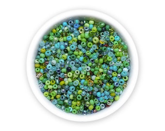 Mixed seed beads 20g green Czech rocailles size 9/0 10/0 11/0 MIX-105 mix Assorted beads, bead variety pack, multicolor beads