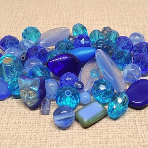 40g Beads MIX blue bead soup Czech glass surprise bag DIY beading supplies opaque deep Assorted beads