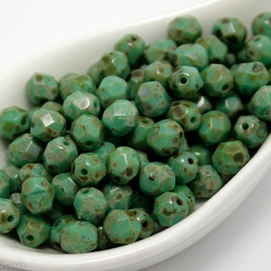 Picasso Czech Fire Polished Beads 6mm Faceted (35) Fire Polish Round Glass Opaque Blue Green
