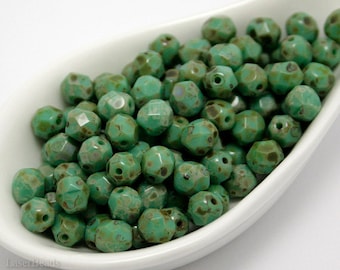 Picasso Czech Fire Polished Beads 6mm Faceted (35) Fire Polish Round Glass Opaque Blue Green