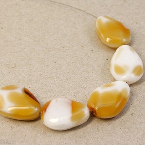 Large Glass Beads 20mm (6) Huge White and Topaz Czech Irregular Amber Yellow big last czechbeads