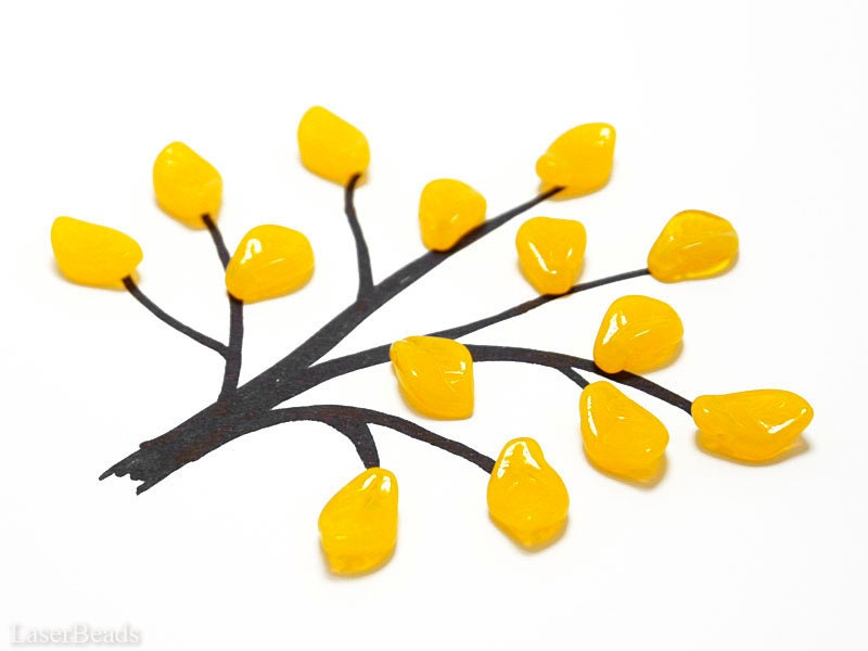 Yellow Czech Glass Leaf Beads 15mm 16 Opaque Pressed Leaves Etsy