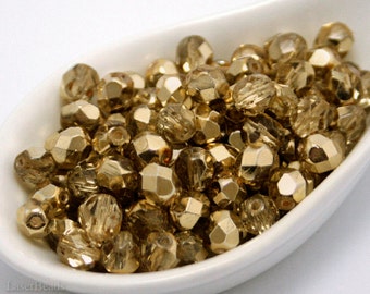 6 mm gouden facetgeslepen Tsjechisch glaskralen 35 stuks vuurgepolijste ronde kralen czechbeads