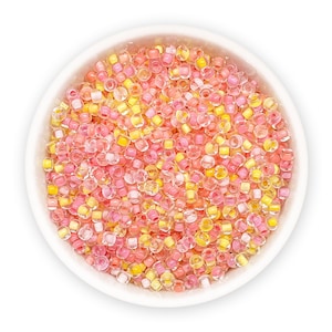 Perlas de semillas mixtas 20 g de color rosa y amarillo, rocallas checas, tamaño 9/0-10/0 MIX 123 cuentas variadas