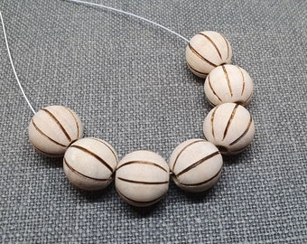 16mm wooden beads 8pc round unfinished with stripes