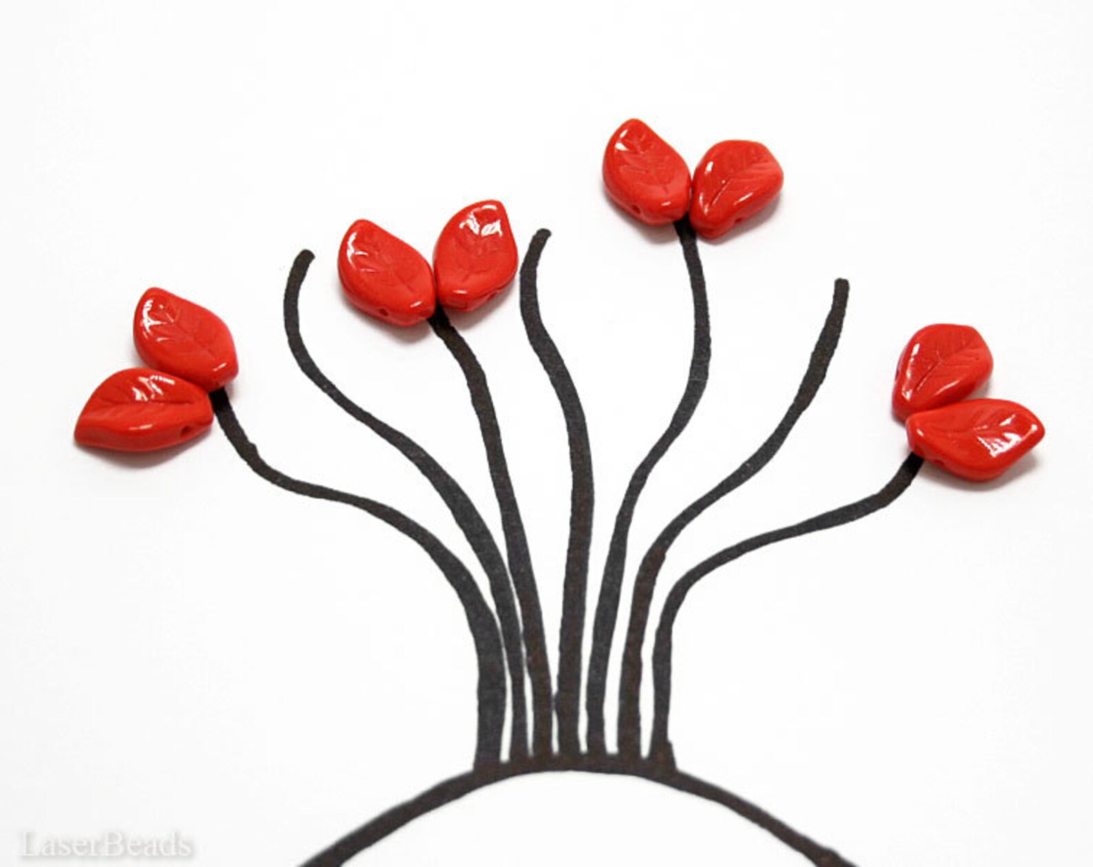 Bright Red Czech Glass Leaf Beads 15mm 16 Hot Opaque Pressed Etsy