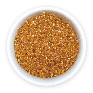 Czech Seed Beads size 10/0 (20g) Amber Yellow Orange Lined Preciosa Rocailles square hole 331-29001-87060 Embroidery Colorfast