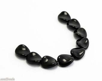 Large Black Oval Czech Glass Beads, Twisted 15mm (10)