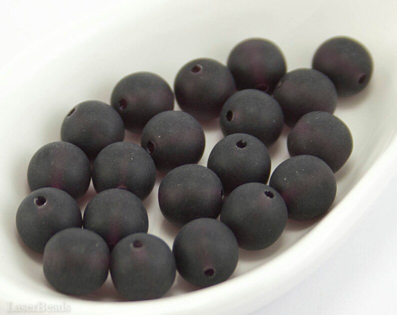 Frosted Dark Purple Round Glass Beads 8mm 20 Czech druk beads. image 1