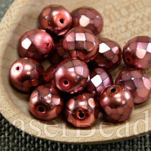 20pc 8mm faceted glass beads Red czech beads 8mm fire polish beads Coated carmen beads Pink beads