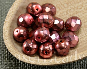 20pc 8mm faceted glass beads Red czech beads 8mm fire polish beads Coated carmen beads Pink beads