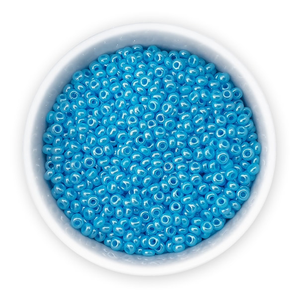 Blue size 10 seed beads, Glass rocailles 20g Opaque light blue luster Czech Preciosa rocailles NR 331-19001-68020