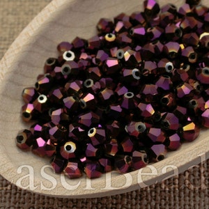 4mm bicone 50pc 4mm Purple Bicone Beads Metallic purple Machine Cut beads Bicone glass beads last shimmer