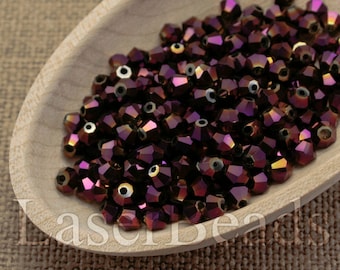 4mm bicone 50pc 4mm Purple Bicone Beads Metallic purple Machine Cut beads Bicone glass beads last shimmer