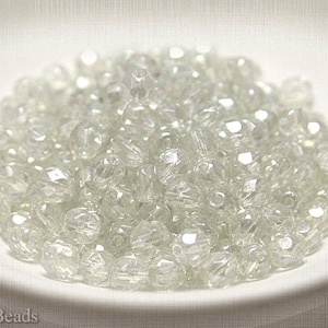 Klare feuerpolierte Tschechische Glasperlen 6 mm (35) Schliff Facettierte runde Perle Grau czechbeads