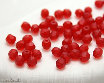 Red Fire Polished Czech Beads 5mm (40) Small Polish Faceted Round Matte Frosted Poppy last