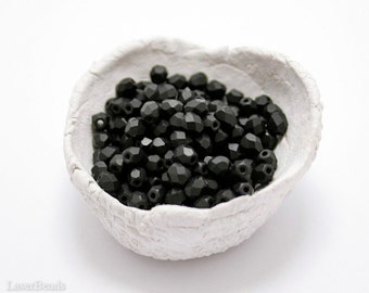 Frosted Black Czech Beads 4mm (50) Fire Polished Polish Opaque Jet Matte