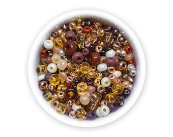 Mixed seed beads 20g yellow gold brown Czech rocailles size 8/0 6/0 4/0 MIX-114 mix Assorted beads Pony