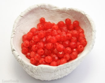 Opal Red Czech Fire Polished Beads 4mm (50) Milky Glass 4mm red beads red glass beads 4mm faceted beads last