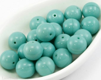 12 pc 10 mm Large blue glass beads, 10mm Pressed Round Druk Czech Glass Opaque Blue Huge Colorfast