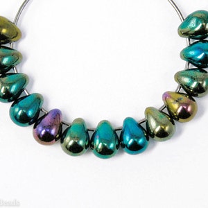 Green Teardrops 7mm (40) Czech Iris Glass Small Metallic Beads last shimmer czechbeads