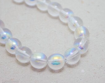 Rainbow Beads 10mm (10) Round Czech Pressed Druk Transparent Glass Clear AB