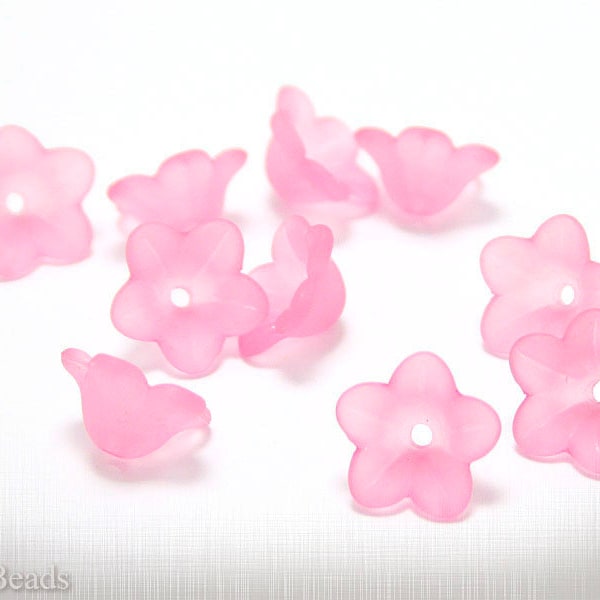 Pink Acrylic Flower Beads 12mm (16) Bell Caps Lucite Frosted Matte Candy Pink Spring