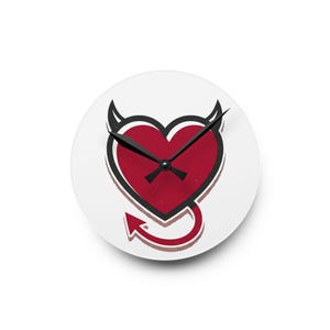 Devil Heart Illustration Acrylic Wall Clock | Cute Gothic Heart with Horns and Tail