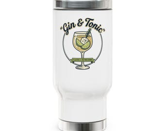 Taza de viaje con ilustración de gin-tonic | Acero inoxidable, 414 ml (14 oz)