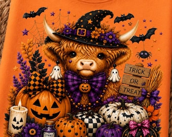 Halloween Highland Cow Png, Funny Fall Pumpkin Cow Png,Moo I Mean Boo Png , Digital Spooky Farm Animal Shirt Graphic