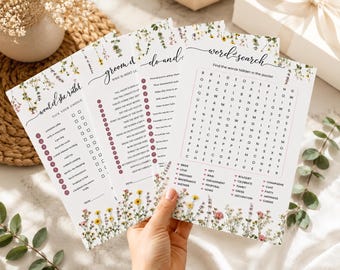 Sjabloon Wildflower vrijgezellenfeestspelletjes, bloemen vrijgezellenfeestspelletjes, vrijgezellenfeestspelbundel, moderne vrijgezellenfeestspelletjes afdrukbaar op canvas