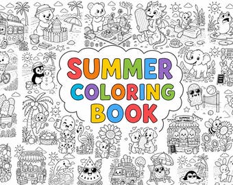 Dibujos para colorear de verano, Libro para colorear de verano, Dibujos para colorear para niños, Hojas de actividades de verano, Dibujos para colorear kawaii, PDF