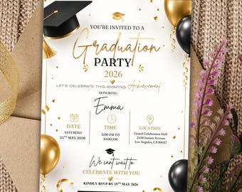 Anuncio de fiesta de graduación, invitación de graduación, invitación de graduación moderna, celebración de la clase de 2026, invitación de graduación moderna, Canva
