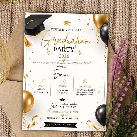 Graduation Party Announcement, Graduate Invite, Modern Grad Invitation, Class of 2026 Celebration, modern grad invite, Canva