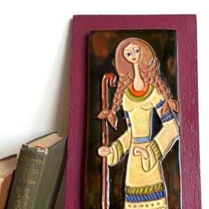 Vintage Signed Kosti Greek Mid Century Modern Ceramic Tile Wall Plaque, 1960s Handmade Glazed Studio Pottery