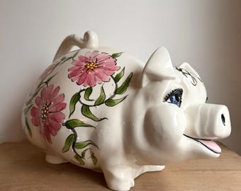 Vintage Large Hand-Painted Ceramic Piggy Bank