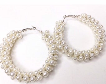 Pearl Silver Hoops, Hoop Earrings, pearl earrings, Silver Hoops Pearl Earring, Hoops, Pearl Hoops, pearl jewelry