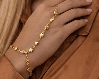 Hand Bracelet, Gold bracelet ring, heart chain bracelet ring, gold hand chain, slave hand chain, bracelet, jewellery, jewelry