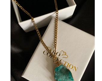 Natural Druzy Agate Pendant Necklace, Colourful Agate Necklace, Natural Stone Crystal Druzy Pendant Necklace, Jewelry, Jewellery