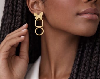 18k Gold Plated Butterfly Earrings, Butterfly Wings and Shapes Earrings, 2024 Statement Earrings, Geometry Earrings